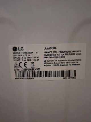 Lavadora Secadora LG 9/6kg 3 años