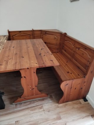 Conjunto mesa y banco rinconera madera
