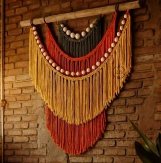 Tapiz Macramé Algodón y Madera