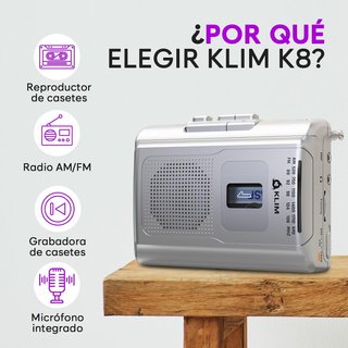 KLIM K8 Cassette Radio AM-FM Grabación 3,5mm GRIS