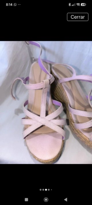 Sandalias cuña verano beige/rosa talla 38
