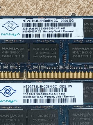 2 memorias ram ddr2, 2gb sodimm, 667mhz, nanya