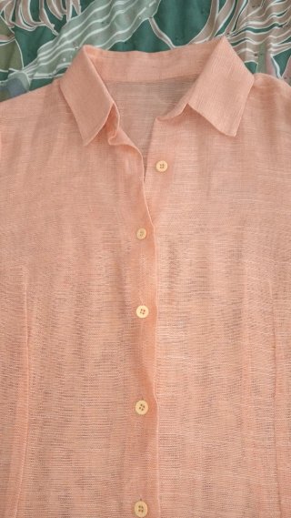 Camisa Blusa Vintage Salmón Manga Francesa Talla S