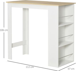 Tavolo Bar con 3 Ripiani e Barre Protettive, Tavolo da Cucina in Acciaio e Truciolare, 112x57x106 cm, Bianco