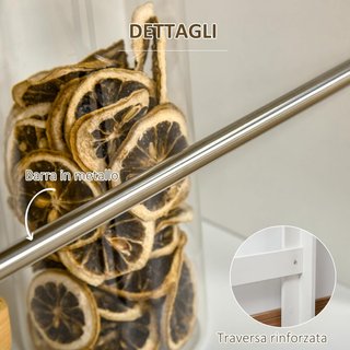 Tavolo Bar con 3 Ripiani e Barre Protettive, Tavolo da Cucina in Acciaio e Truciolare, 112x57x106 cm, Bianco