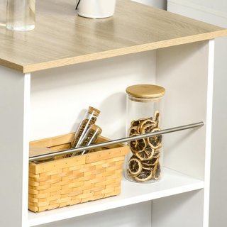 Tavolo Bar con 3 Ripiani e Barre Protettive, Tavolo da Cucina in Acciaio e Truciolare, 112x57x106 cm, Bianco