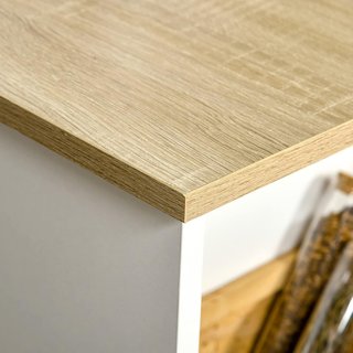 Tavolo Bar con 3 Ripiani e Barre Protettive, Tavolo da Cucina in Acciaio e Truciolare, 112x57x106 cm, Bianco