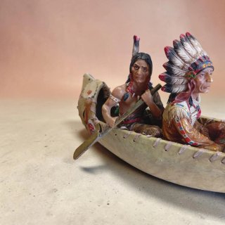 Modellino canoa cuoio nativi americani 35cm