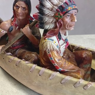 Modellino canoa cuoio nativi americani 35cm