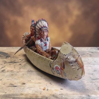 Modellino canoa cuoio nativi americani 35cm