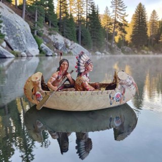 Modellino canoa cuoio nativi americani 35cm