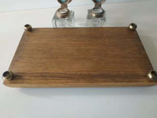 Scrivania antica in legno e vetro