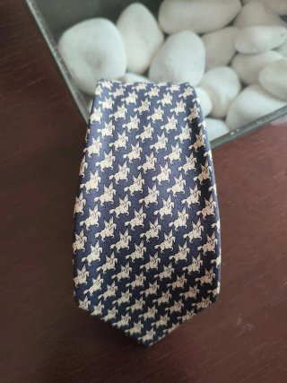 Corbata Hermes Pegaso Azul Beige