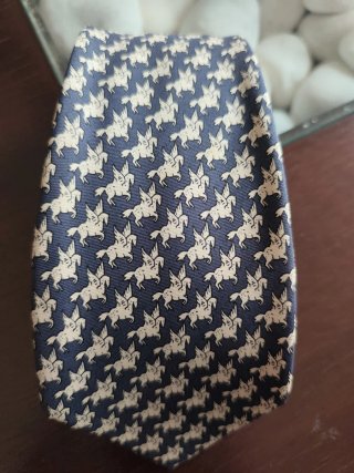 Corbata Hermes Pegaso Azul Beige