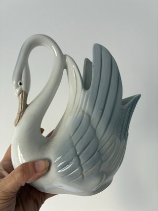 Jarrón Cisne Vintage Porcelana Azul Blanco