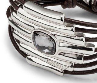 Pulsera UNO DE 50 Attached Cuero Marrón y Plata