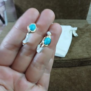 Pendientes Romanos Lacados Turquesa Chapado Oro