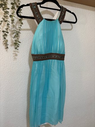 Vestido Seda Azul Turquesa