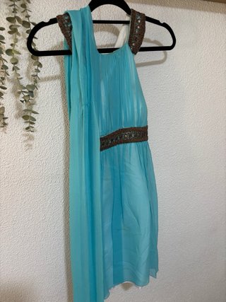 Vestido Seda Azul Turquesa