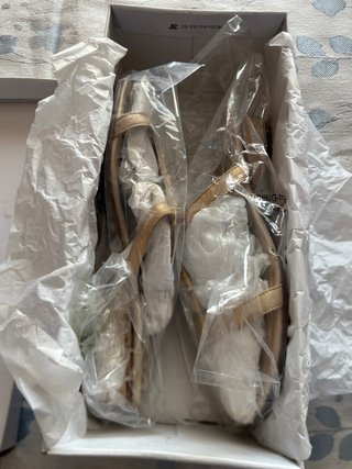 Sandalias planas Ferragamo beige y doradas