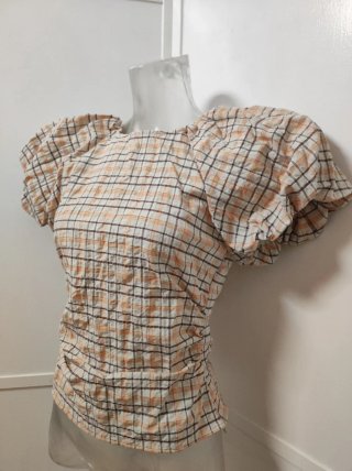 Blusa Zara cuadros naranja y marrón