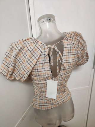 Blusa Zara cuadros naranja y marrón
