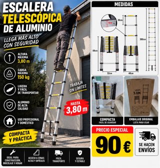Escalera Telescópica Aluminio 3,80m 150kg