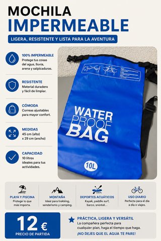 Mochila Impermeable 10L Azul