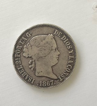 Moneda 1 Escudo Isabel II 1867 Madrid, de Plata