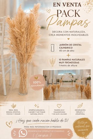 Pack Pampas Naturales con Jarrón Cristal
