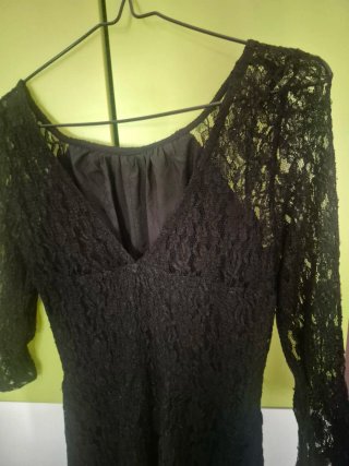 Vestido Negro Encaje Manga Larga