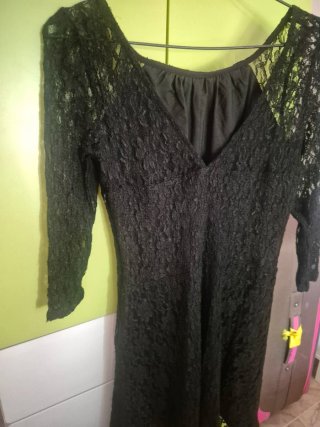 Vestido Negro Encaje Manga Larga