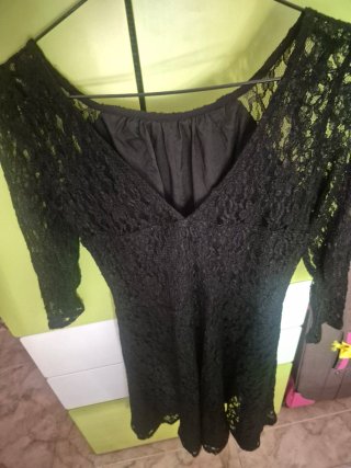 Vestido Negro Encaje Manga Larga
