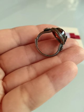 Anillo Vintage Plata Ley Envejecida Roja