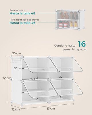 Zapatero Songmics 16 pares blanco