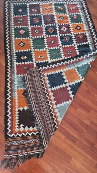 Tappeto Kilim Soumak Lana Fatto a Mano
