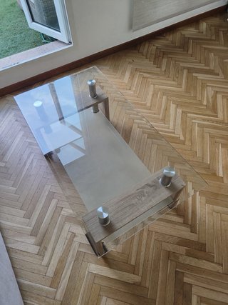 Mesa de centro cristal y madera 120x60x45
