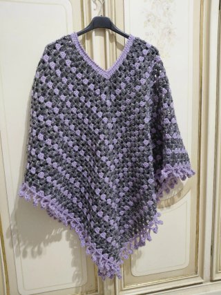 Mantella uncinetto granny squares grigio viola