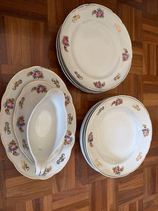 Vajilla Santa Clara porcelana floral oro
