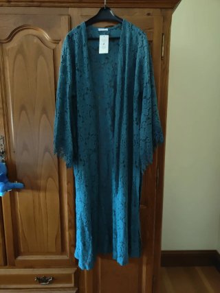 Chaqueta larga encaje verde azulado talla única
