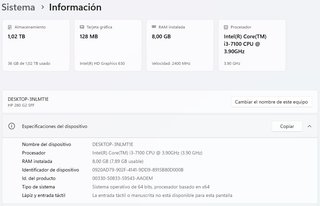 PC HP W11, 8GB RAM, 128GB SSD M.2, 1TB HDD