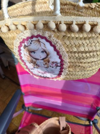 Capazo infantil esparto con pompones