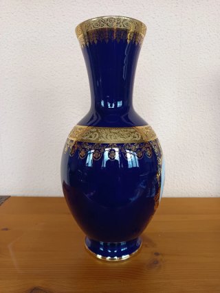 Jarrón Limoges 40cm Porcelana Azul Cobalto