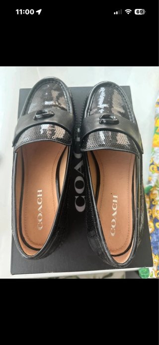 Mocasines Coach Negros con Lentejuelas
