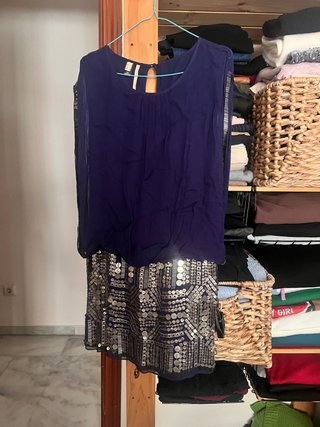 Vestido Mango Azul Talla M Lentejuelas