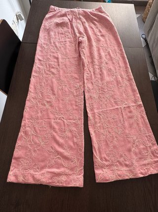 Pantalón Stradivarius Rosa Wide Leg Bordado