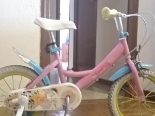 Bicicleta infantil rosa con ruedines