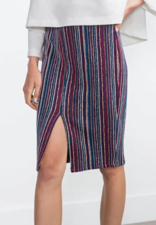 Falda de rayas con abertura Zara