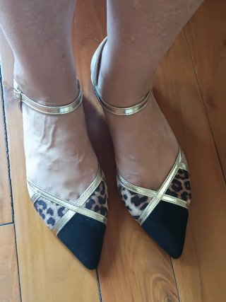 Zapatos Slingback Mujer Animal Print Oro Negro