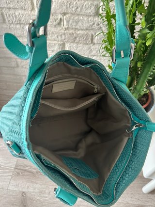 Bolso Grande Piel Trenzada Turquesa